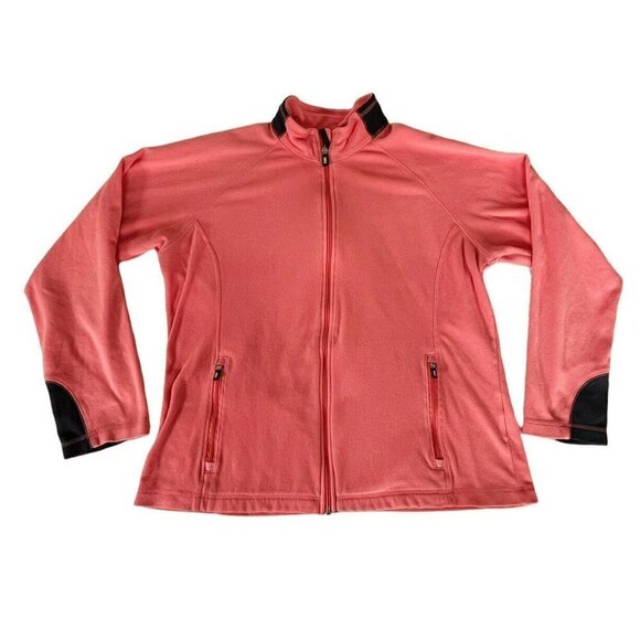Lands End Women's Sz L Salmon Orange Full Zip Fleece Jacket w/ Zip Pockets - Picture 8 of 8